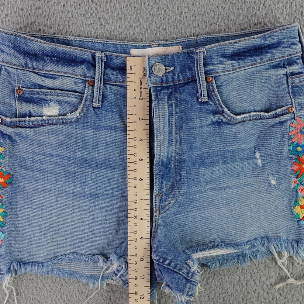 Mother The Dutchie Chew Short Women 28 Blue Floral Embroidered Distressed Denim - Picture 9 of 10